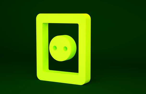 Icono de salida eléctrica amarilla aislado sobre fondo verde. Toma de corriente. Símbolo de Roseta. Concepto minimalista. 3D ilustración 3D render. - Foto, imagen