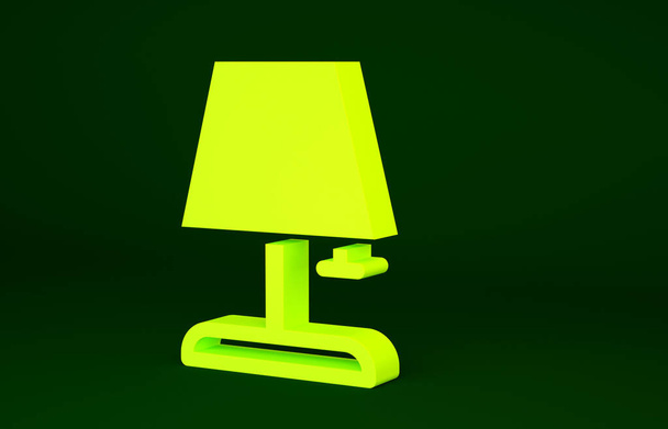 緑の背景に隔離された黄色のテーブルランプアイコン。最小限の概念。3Dイラスト3Dレンダリング. - 写真・画像