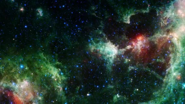4K 3D Naadloze lus Ruimtevaart naar de Hart en Ziel nevels in het sterrenbeeld Cassiopeia. Sterrenstelsel Ruimte Exploratie met wolk van sterrenveld stof en gas in sterrenbeeld Cassiopeia.  - Video
