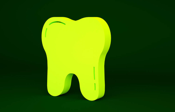 Ícone de dente amarelo isolado no fundo verde. Símbolo de dente para clínica odontológica ou dentista centro médico e pacote de pasta de dentes. Conceito de minimalismo. 3D ilustração 3D render. - Foto, Imagem