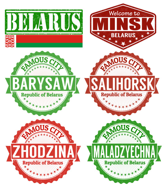 Λευκορωσία σύνολο γραμματόσημα πόλεις - Διάνυσμα, εικόνα
