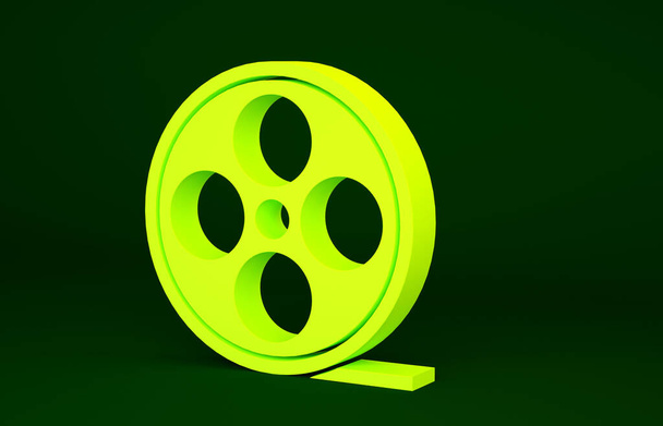 Yellow Film reel icon isolated on green background. Minimalism concept. 3d illustration 3D render. - Photo, Image