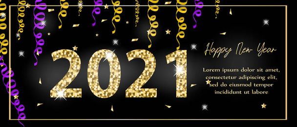 Feliz Ano Novo 2021. Cartão de saudação, modelo de convite para o seu design com efeito glitter. Ilustração vetorial - Vetor, Imagem