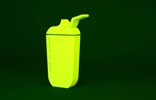 Желтый молочный коктейль значок изолирован на зеленом фоне. Пластиковая чашка с крышкой и соломой. Концепция минимализма. 3D-рендеринг. - Фото, изображение