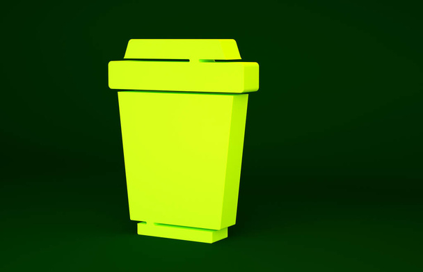 Sárga kávé csésze menni ikon elszigetelt zöld háttér. Minimalizmus koncepció. 3d illusztráció 3D render. - Fotó, kép