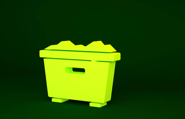 Ícone de lata de lixo amarelo isolado no fundo verde. Sinal de lixeira. Ícone da cesta de reciclagem. Ícone de lixo do escritório. Conceito de minimalismo. 3D ilustração 3D render. - Foto, Imagem
