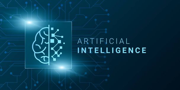 Illustration créative de cerveau numérique pour le concept d'intelligence artificielle avec le logo linéaire d'IA - Photo, image