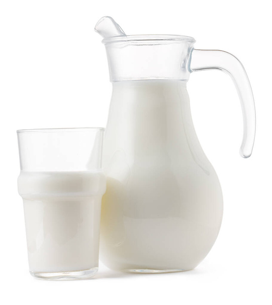 Glass jar and cup of fresh milk isolated - 写真・画像
