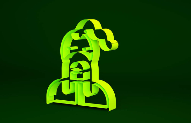 Icône cosaque ukrainienne jaune isolée sur fond vert. Concept de minimalisme. Illustration 3D rendu 3D. - Photo, image