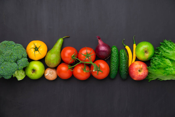 Healthy eating ingredients: fresh vegetables, fruits and superfood. Nutrition, diet, vegan food concept. Concrete background - Fotografie, Obrázek