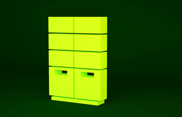 Sárga szekrény ikon elszigetelt zöld háttérrel. Minimalizmus koncepció. 3d illusztráció 3D render. - Fotó, kép