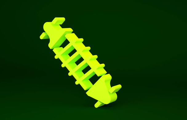 Icône jaune de suspension de vélo isolé sur fond vert. Concept de minimalisme. Illustration 3D rendu 3D. - Photo, image