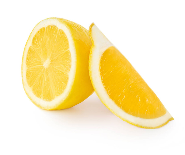 Lemon isolated  on white background.  Fresh Lemons citrus fruit macr - Fotoğraf, Görsel