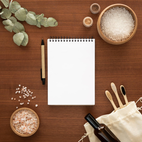 Zero Waste flat lay concept with notebook mockup, shopping list - Photo, Image