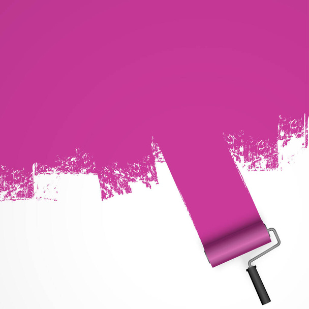Ilustración vectorial EPS 10 aislada sobre fondo blanco con rodillo de pintura y marcado pintado de color púrpura - Vector, Imagen