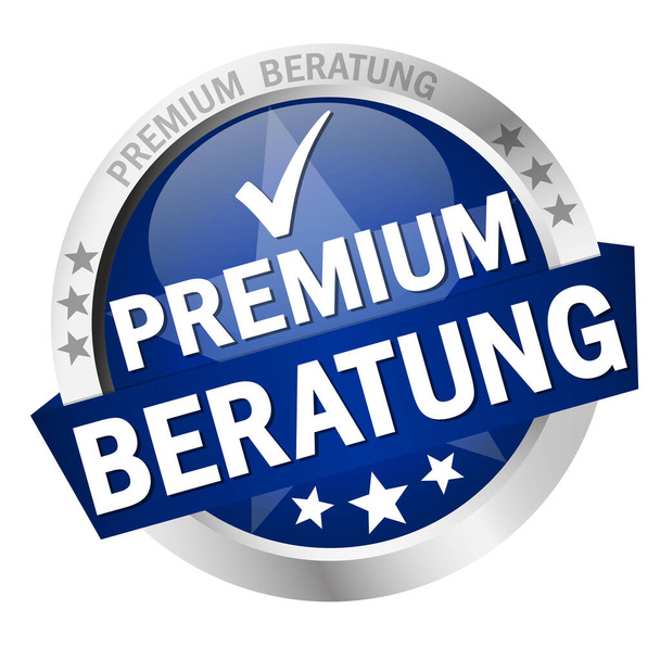 EPS 10 vector met ronde gekleurde knop met banner en tekst premium consulting (in het Duits) - Vector, afbeelding