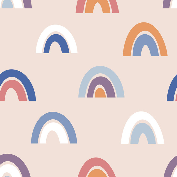 Hand drawn seamless vector pattern with rainbows. Flat baby background. Cute scandi pattern for baby apparel, nursery, textile. Creative kids illustration - Vektor, obrázek
