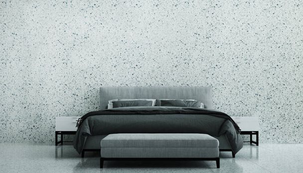 La maquette de meubles et de décoration espace de design intérieur de chambre à coucher confortable et fond de texture de mur / rendu 3d - Photo, image