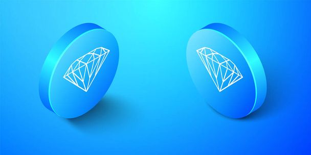 アイソメトリックダイヤモンドのアイコンは青の背景に孤立しています。ジュエリーシンボル。宝石だ。青い丸ボタン。ベクトル. - ベクター画像