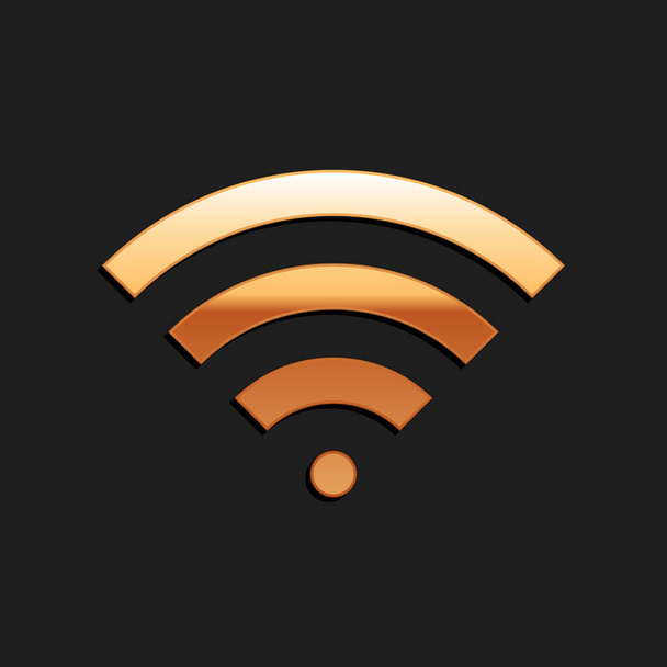 Gold Wi-Fi ícone símbolo de rede de internet sem fio isolado no fundo preto. Estilo de sombra longo. Vetor. - Vetor, Imagem