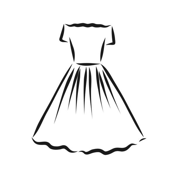 女性のドレスのスケッチコレクション。手描きベクトルイラスト。白地に隔離された黒い輪郭線 - ベクター画像