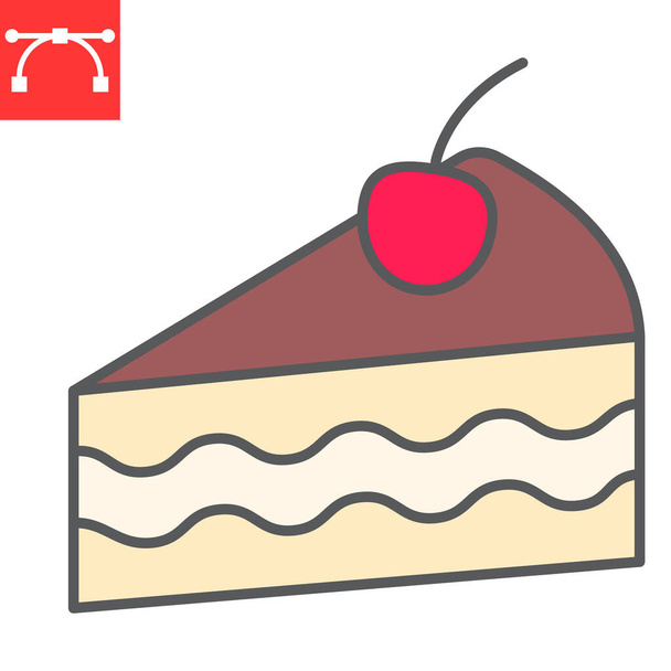 Pieza del icono de la línea de color de la torta, postre y pastel, gráficos vectoriales de signo de pastel de queso, icono de contorno lleno de movimiento editable, eps 10. - Vector, imagen