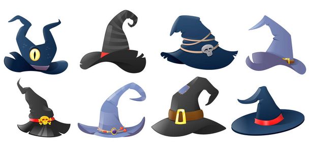 Set of colorful cartoon witch hats - Vector, Image