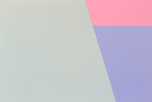Fondo de textura geométrica abstracta de moda verde suave, rosa pastel, papel de color azul claro. Vista superior, plano - Foto, Imagen