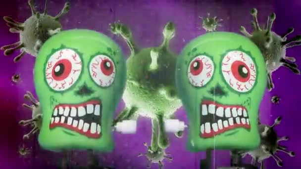 Brinquedos de crânio verde com células de vírus - Filmagem, Vídeo