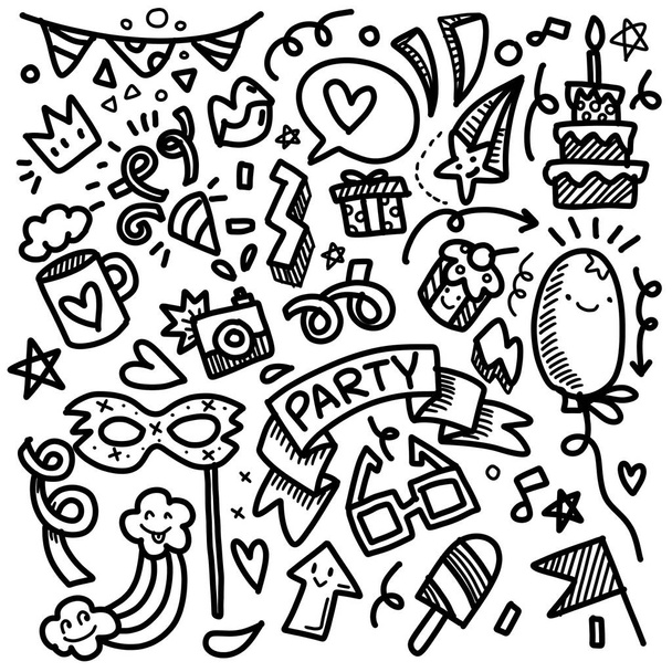 Set di illustrazione del partito Disegnato a mano doodle Sketch line vector - Vettoriali, immagini