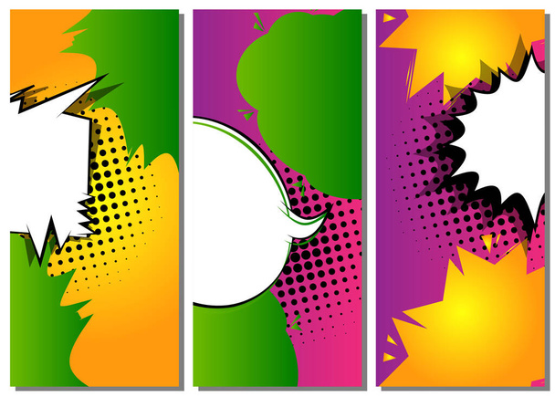 Cartoon design colored standing banners. Comic book illustration backgrounds. Vector comics backdrop. - Vector, Image