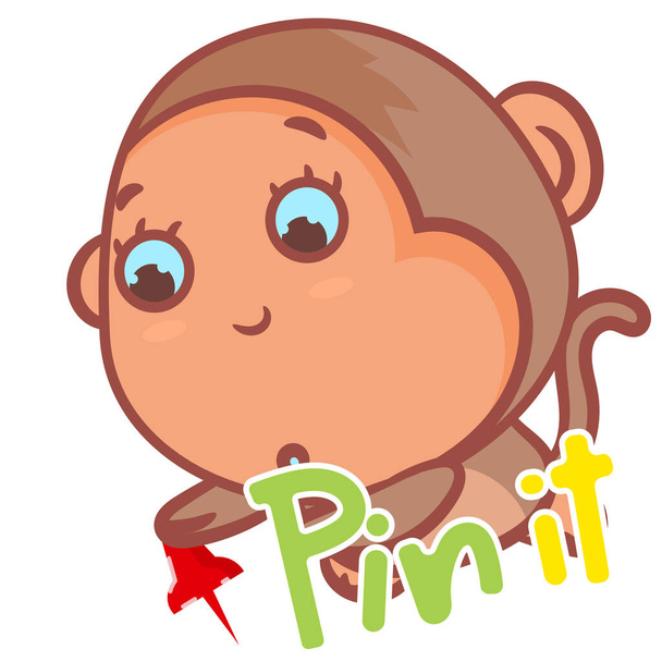 Pin es lindo pequeño mono marrón gesto vector de dibujos animados sobre un fondo blanco - Vector, Imagen