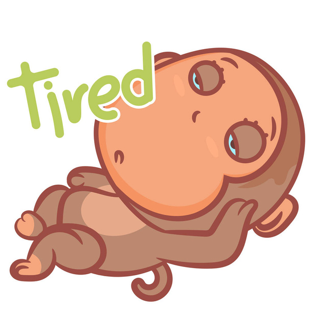 Little brown monkey cartoon tired scene vector on a white background - Vector, Image
