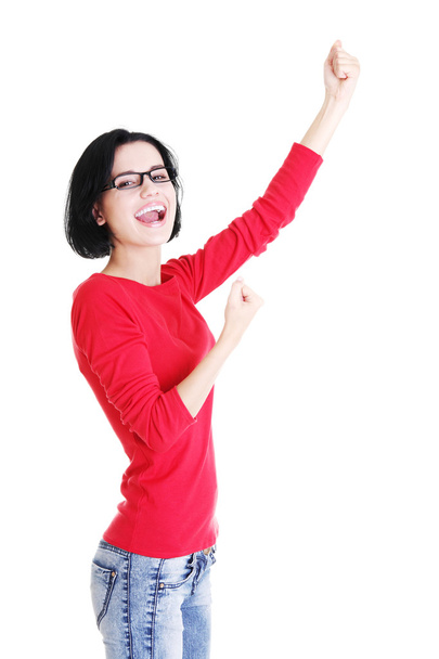 Excited woman with fists up - Foto, immagini