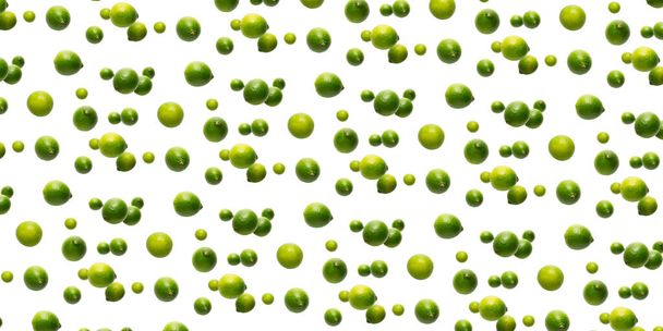 Vitamin background made from falling limes. Falling lime isolated on white background. not pattern. - Photo, Image