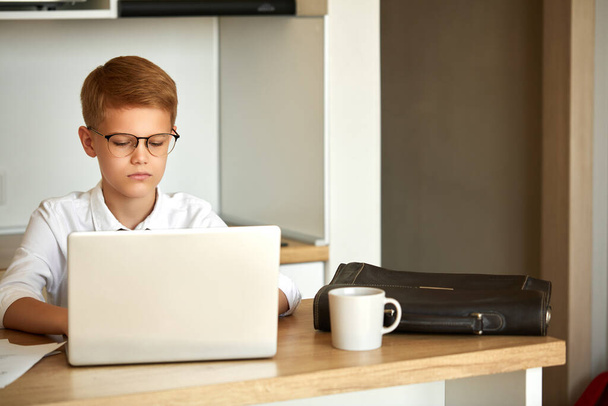 young business boy work from home using laptop - 写真・画像