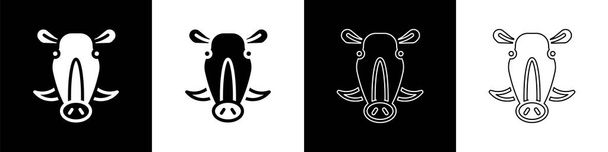 Set Wild boar head icon isolated on black and white background. Animal symbol.  Vector. - Vector, Image