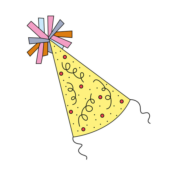 Линейная икона желтая праздничная шапка с узорами. Икона на праздник. Модная векторная иллюстрация плоского дизайна - Вектор,изображение