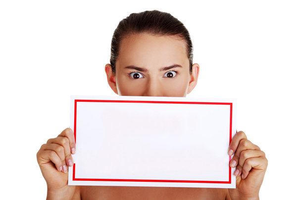 mulher segurando placa em branco
 - Foto, Imagem