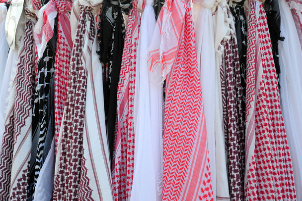 Yksityiskohta tekstuuri perinteisen Jordanian otsikko - Arabian Keffiyeh - Valokuva, kuva