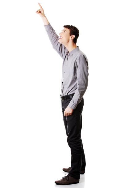 Businessman pointing up with his finger - 写真・画像