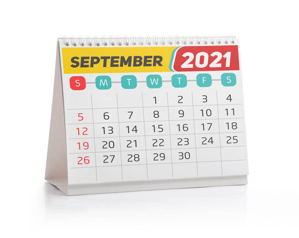 Сентябрь 2021 Календарь Office изолирован на белом - Фото, изображение