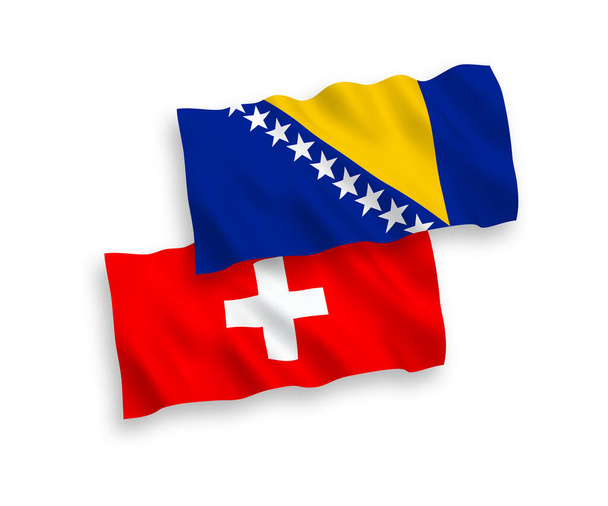 Bandiere nazionali in tessuto vettoriale della Bosnia-Erzegovina e della Svizzera isolate su sfondo bianco. 1 a 2 proporzione. - Vettoriali, immagini