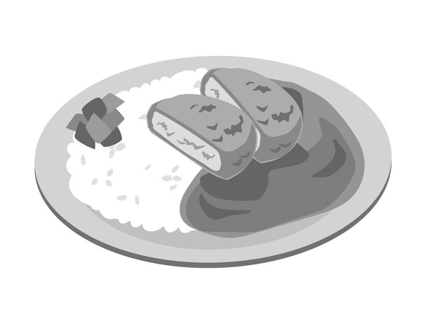 Arroz de curry al estilo japonés en un plato (croqueta de curry) - Vector, imagen