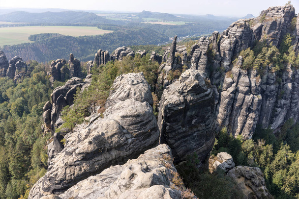 View from the schrammstein rocks in saxon switzerland. Saxony. Germany - Photo, Image