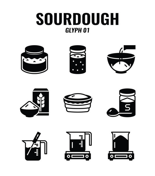 Glyph icoon set van zelfgemaakte zuurdesem brood bakken kit en proces. iconen ingesteld1 - Vector, afbeelding