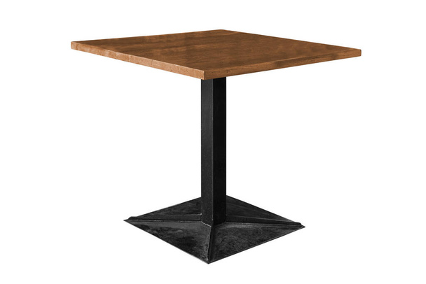 Modern wooden table with steel legs on white backgrounds, work with path. - Foto, Imagen