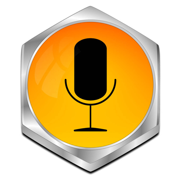 оранжевая кнопка с микрофоном - 3D иллюстрация - Фото, изображение