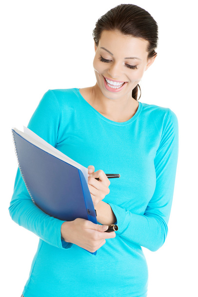 Happy student woman with notebook - Zdjęcie, obraz