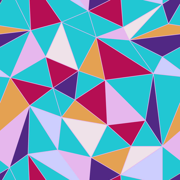 Seamless abstract color polygonal pattern. Pink, yellow, purple line triangles on blue background. Vector mosaic geometric illustration for wallpaper, packaging, fabric, wrapping paper. Copy space - Vector, afbeelding